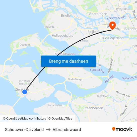 Schouwen-Duiveland to Albrandswaard map