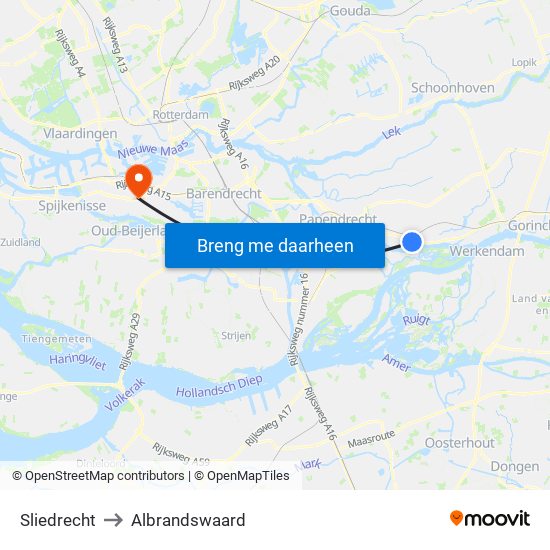 Sliedrecht to Albrandswaard map