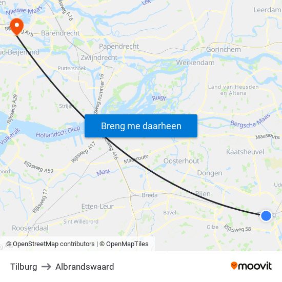 Tilburg to Albrandswaard map