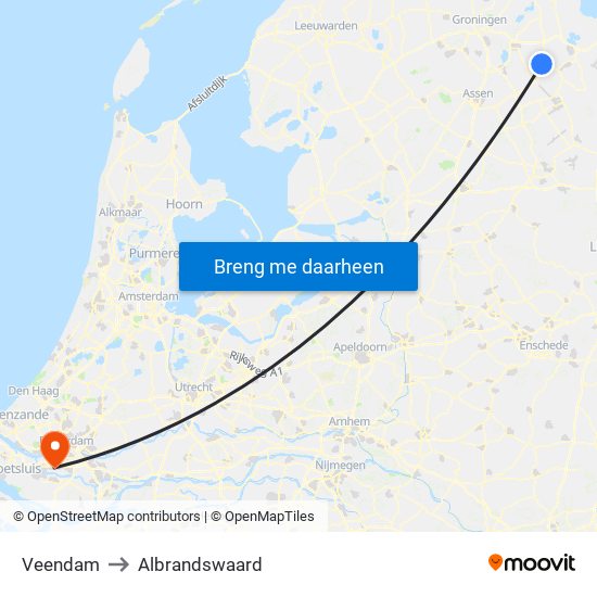 Veendam to Albrandswaard map