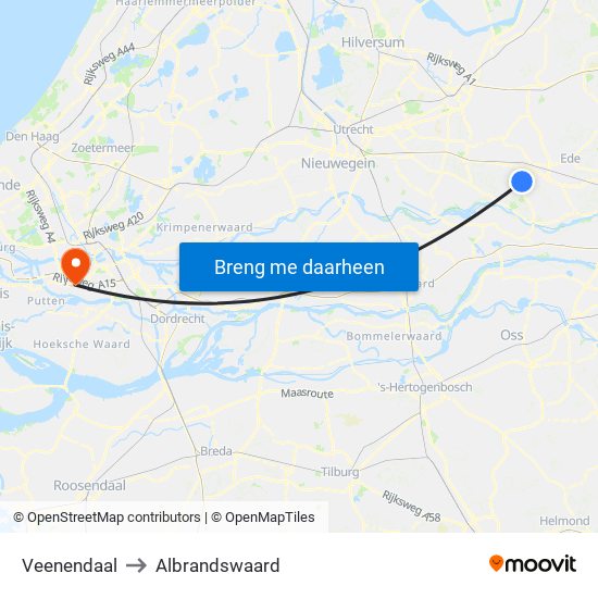 Veenendaal to Albrandswaard map