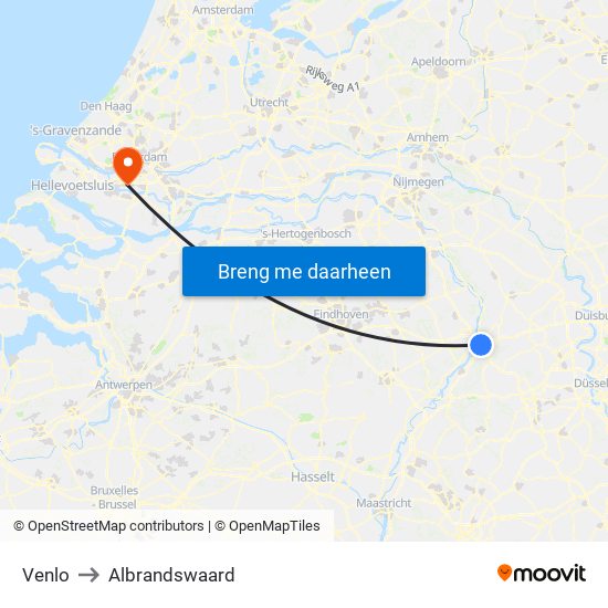 Venlo to Albrandswaard map