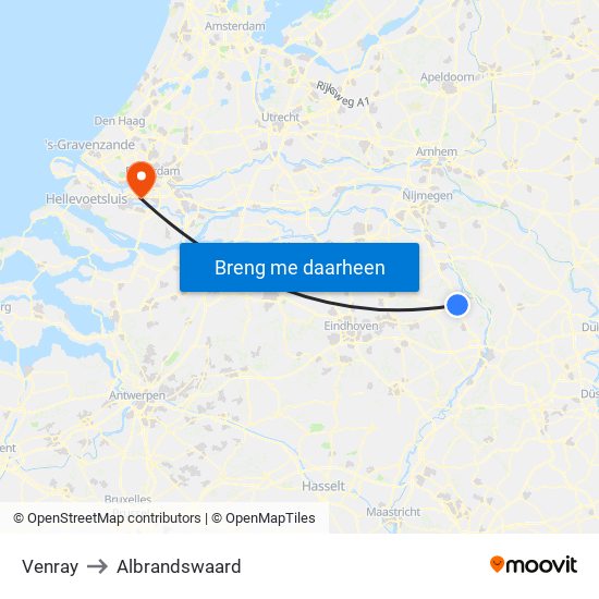 Venray to Albrandswaard map