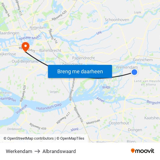 Werkendam to Albrandswaard map