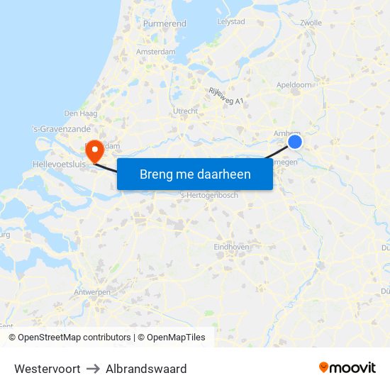Westervoort to Albrandswaard map
