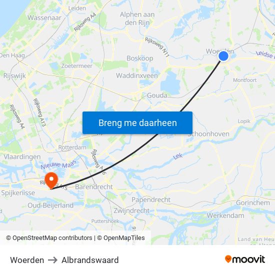 Woerden to Albrandswaard map