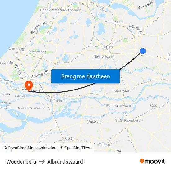 Woudenberg to Albrandswaard map