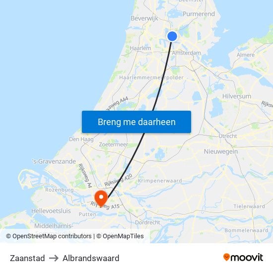 Zaanstad to Albrandswaard map
