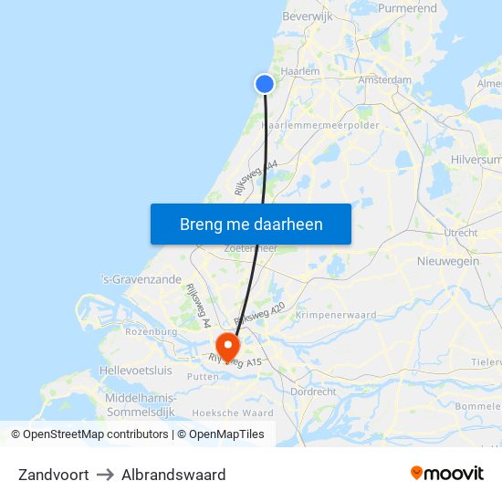 Zandvoort to Albrandswaard map