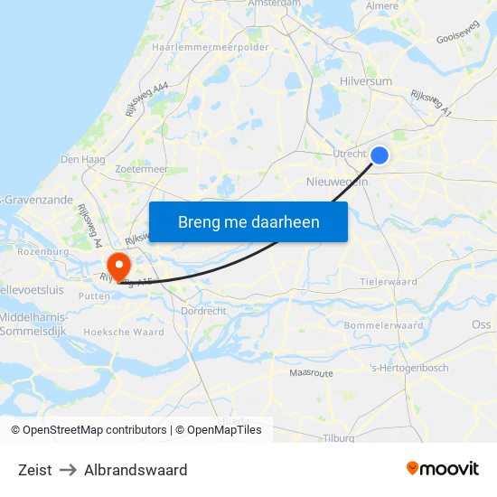 Zeist to Albrandswaard map