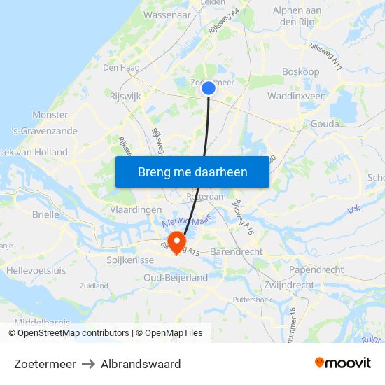 Zoetermeer to Albrandswaard map