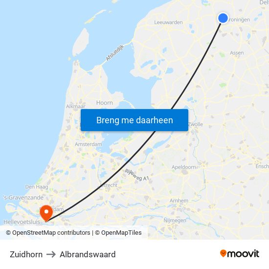 Zuidhorn to Albrandswaard map