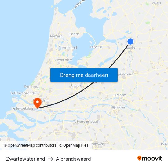 Zwartewaterland to Albrandswaard map