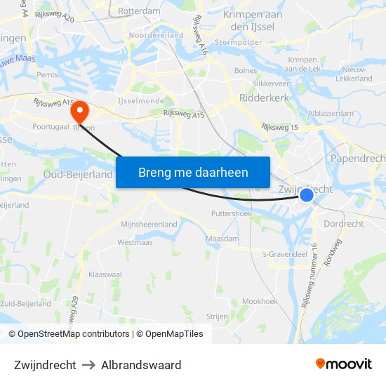 Zwijndrecht to Albrandswaard map