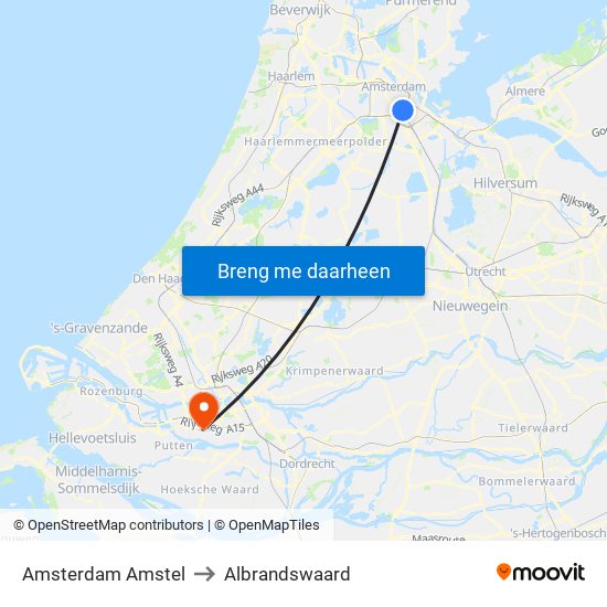 Amsterdam Amstel to Albrandswaard map