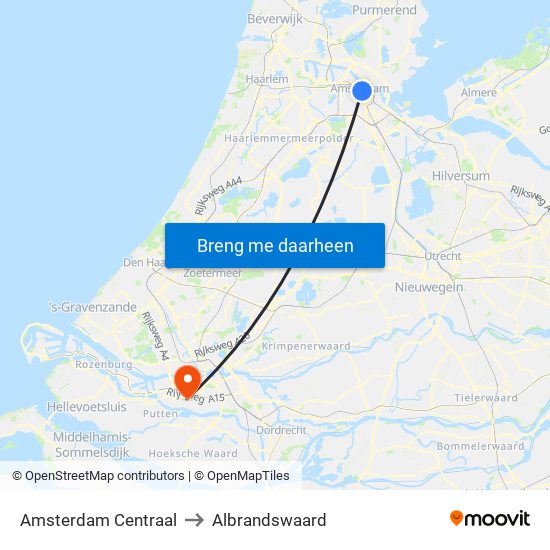 Amsterdam Centraal to Albrandswaard map