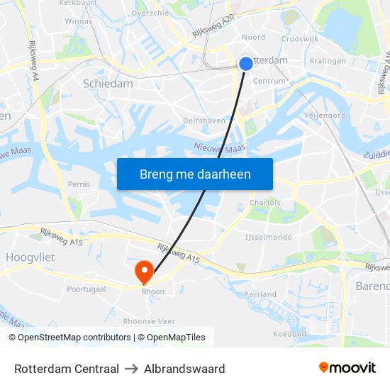 Rotterdam Centraal to Albrandswaard map