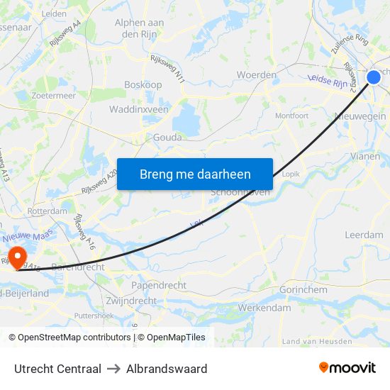 Utrecht Centraal to Albrandswaard map