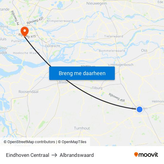 Eindhoven Centraal to Albrandswaard map