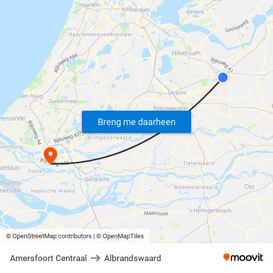 Amersfoort Centraal to Albrandswaard map