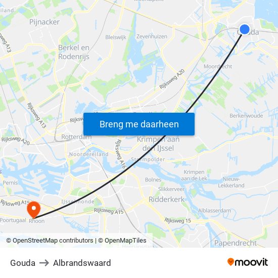 Gouda to Albrandswaard map