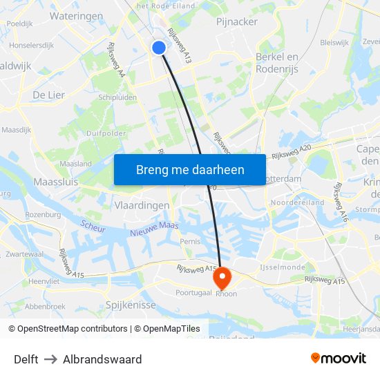 Delft to Albrandswaard map