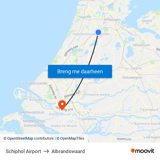Schiphol Airport to Albrandswaard map