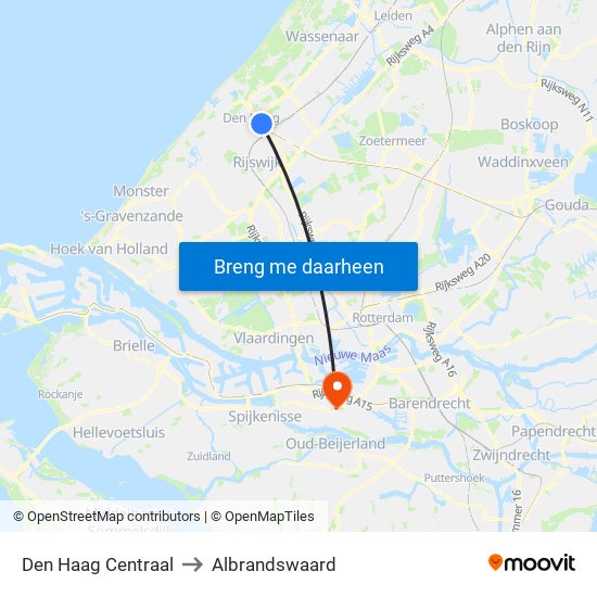 Den Haag Centraal to Albrandswaard map