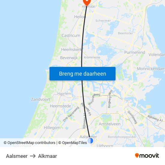 Aalsmeer to Alkmaar map