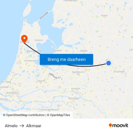 Almelo to Alkmaar map