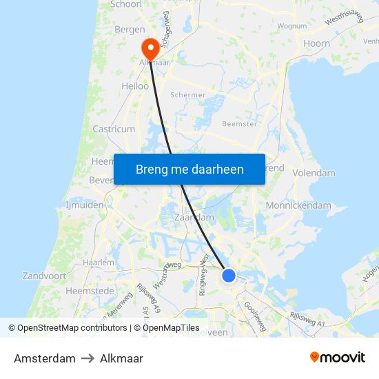 Amsterdam to Alkmaar map