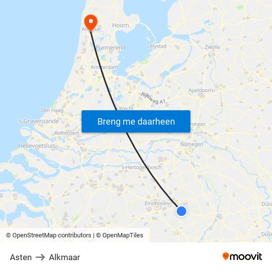 Asten to Alkmaar map