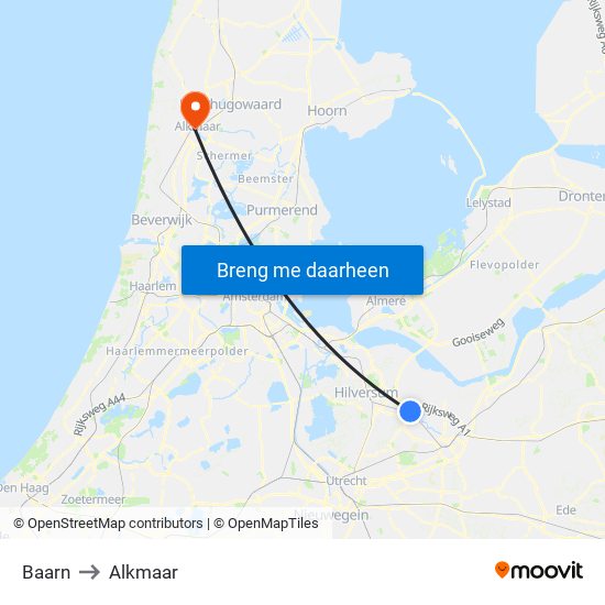 Baarn to Alkmaar map