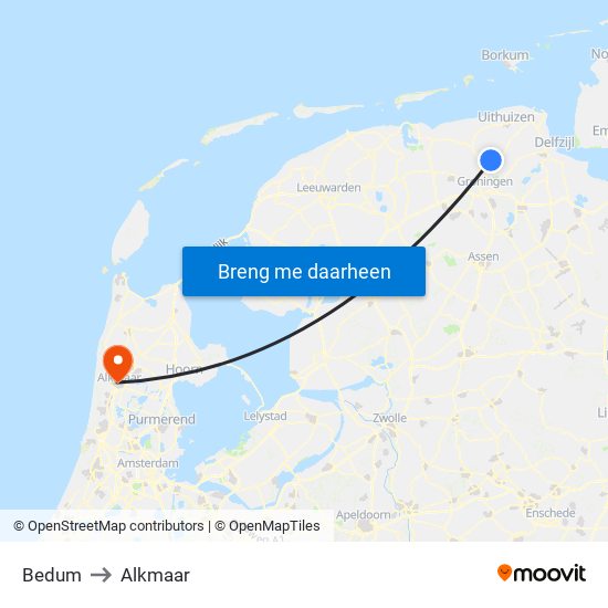 Bedum to Alkmaar map