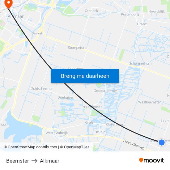 Beemster to Alkmaar map