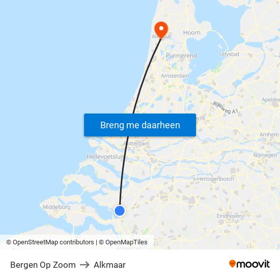 Bergen Op Zoom to Alkmaar map