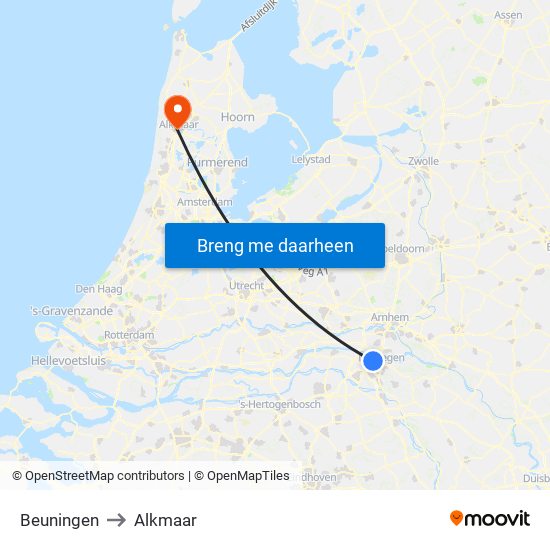 Beuningen to Alkmaar map