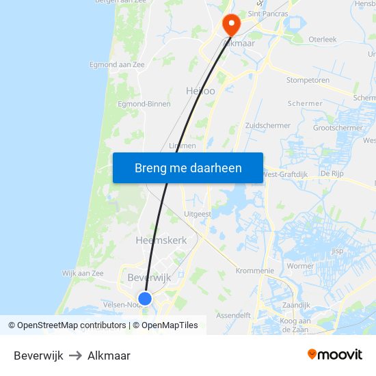 Beverwijk to Alkmaar map