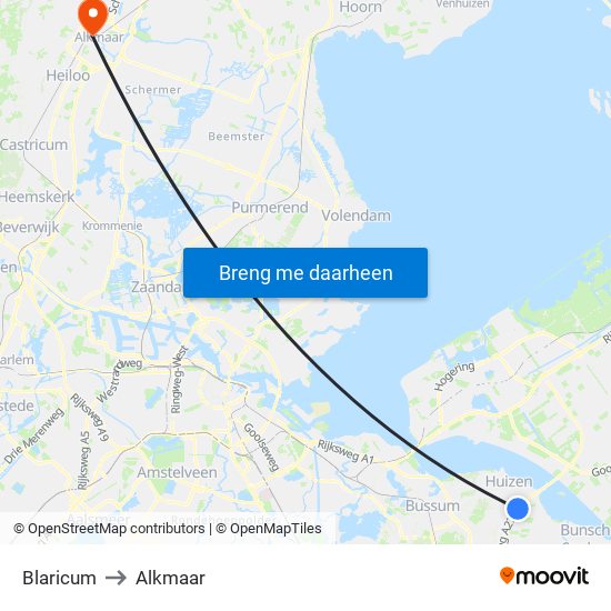 Blaricum to Alkmaar map