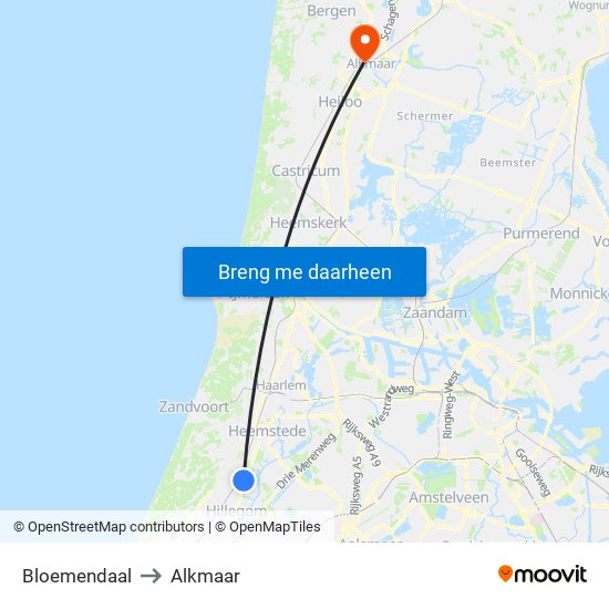 Bloemendaal to Alkmaar map