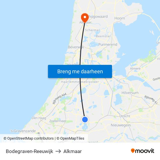 Bodegraven-Reeuwijk to Alkmaar map