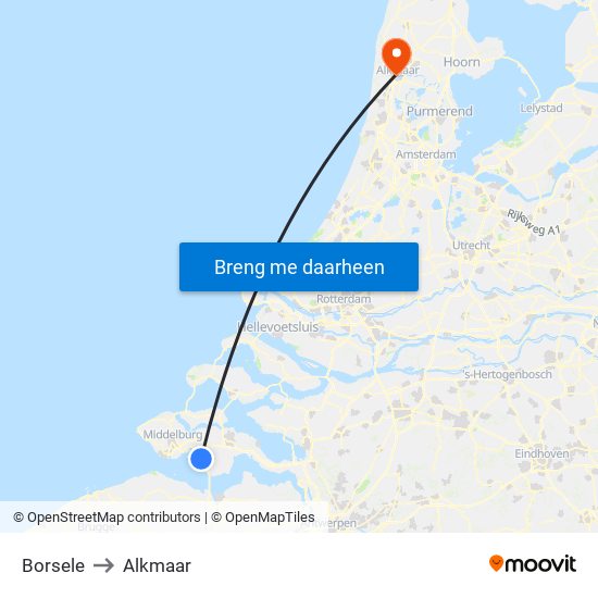 Borsele to Alkmaar map