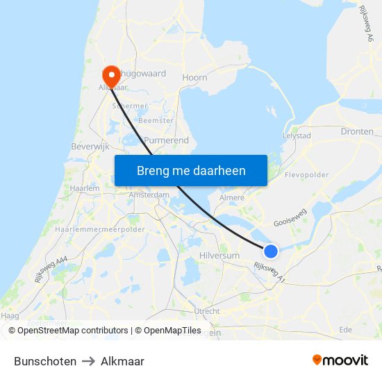 Bunschoten to Alkmaar map