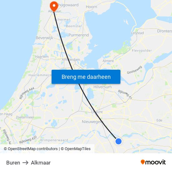 Buren to Alkmaar map