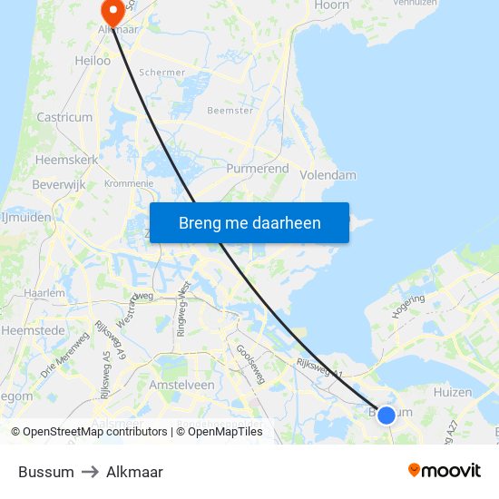 Bussum to Alkmaar map