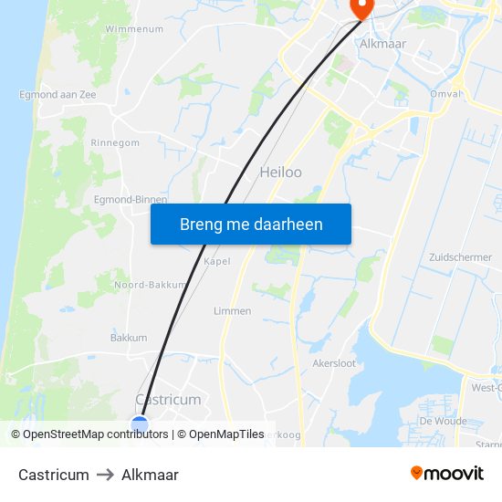 Castricum to Alkmaar map