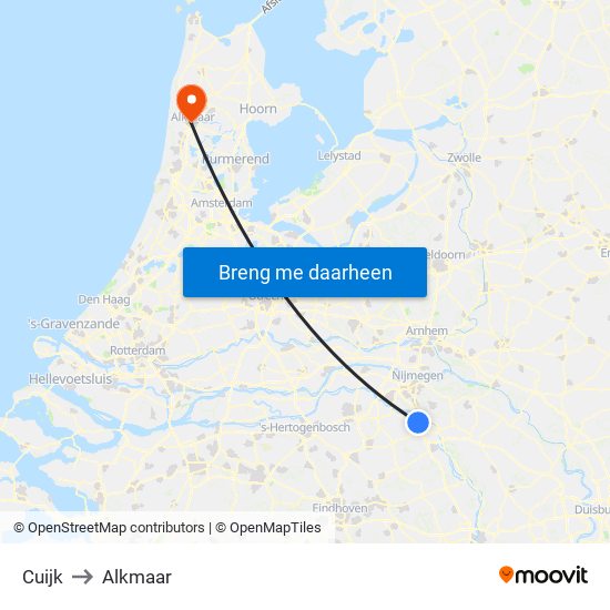 Cuijk to Alkmaar map