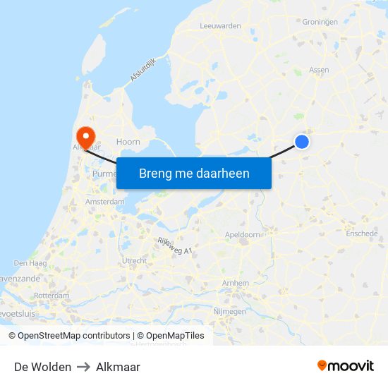 De Wolden to Alkmaar map