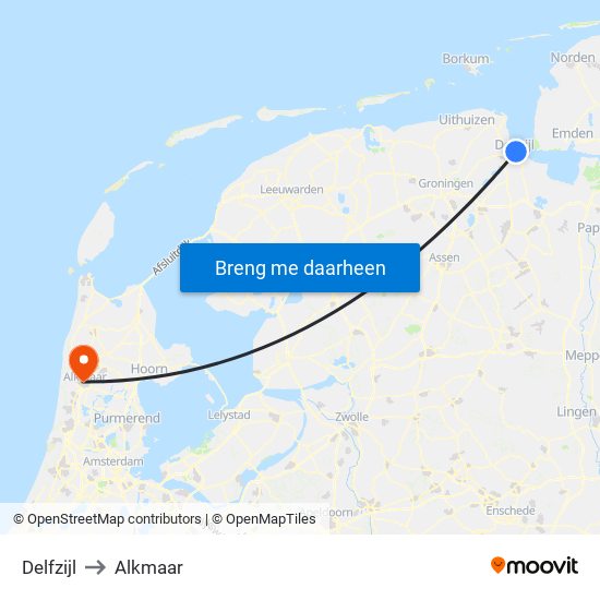 Delfzijl to Alkmaar map