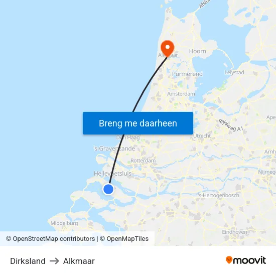 Dirksland to Alkmaar map